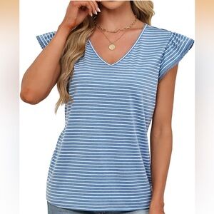 Blue Striped V-Neck Tee